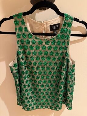 J. Crew Green Sequin Floral Sheer Sleeveless Top Small